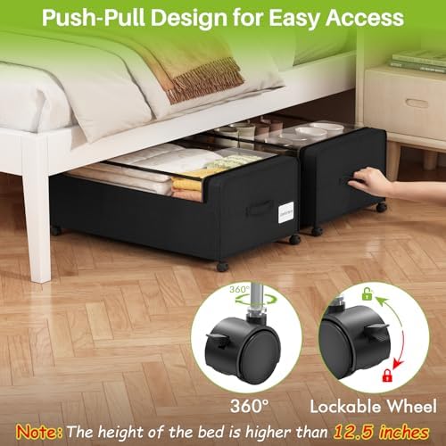 Webetop Under Bed Storage Containers with Wheels & Clear Lid 12 inch 2 Pack - Image 3