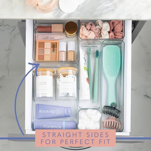 primebox Plastic Clear Drawer Organizers. Bathroom, Kitchen, Bedroom, Nail Polish, Office Organizer Bins, Storage Trays. Heavy Duty, Stackable. 6" x 3" x 2" Set of 6 - Image 3
