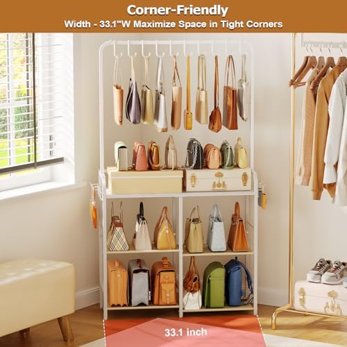 Large Capacity 3-Tier Purse Organizer for Closet, Double-Row Rack, 16 Hooks - Image 6