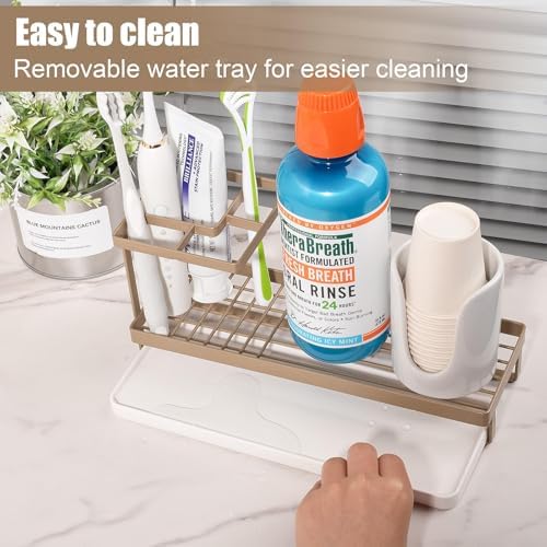 Toothbrush Holders Toothpaste Organizer Bathroom Accessories, Gold - Image 3