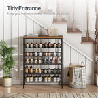HOOBRO Shoe Rack for Entryway, 6-Tier Shoe Organizer with Adjustable Mesh Shelves, 18-24 Pairs of Shoes, Spacious Floor Mount, Metal, Industrial, Shoe Shelf for Closet, Rustic Brown BF60XJ01 - Image 5