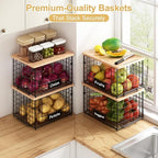 2-Pack Stackable Wire Baskets with 2 Pads & Bamboo Top, Pantry Organizer - Image 2