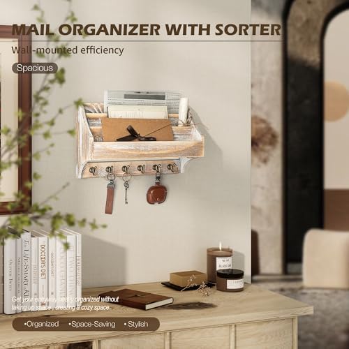 Rebee Vision Mail Organizer Wall Mounted with 6 Hooks for Office, Natural - Image 6