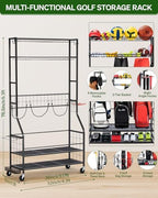 FHXZH Golf Bags Storage Garage Organizer - Stand for Single Golf Bags, Clubs, and Equipment Accessories with Wheels - Image 2