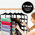 Closet Organizers and Storage, 5 Pack Velvet Pants-Hangers-Space-Saving | Non Silp 5 Tier Scarf Jeans Organizer, Dorm Room Essentials for College Students Girls Boys Guys, Home Storage - Image 2
