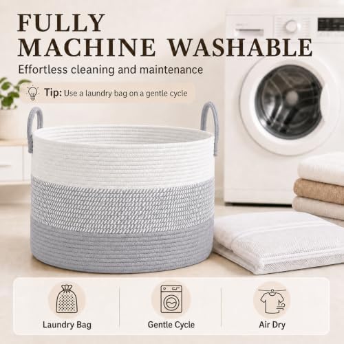 JMvicyroam 65L Extra Large Machine Washable Cotton Rope Blanket Basket - Image 7