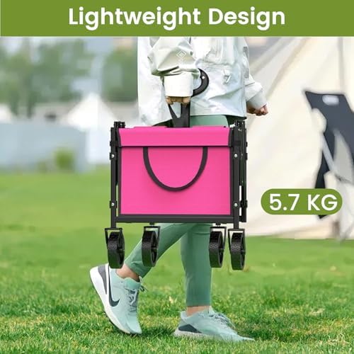 Blomoba Folding Wagon Cart with Wheels, 220lbs Utility Wagon Cart, Pink - Image 3