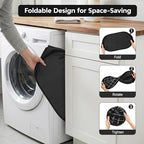 Collapsible Laundry Baskets with Side Pocket, Mesh Pop Up Clothes Hamper for Laundry, Foldable Laundry Basket Storage Hamper with Reinforced Handles for Clothes, Toys, Home, Dorm -Grid Print, Black - Image 5
