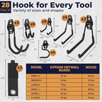 28 Pack Steel Heavy Duty Garage Hooks Storage Hooks with Anti-Slip Coating, Utility Garage Wall Mount Hanger and Organizer for Bikes, Ladder, Rope, Broom, Shovel and Garden Power Tools (28, Black) - Image 2