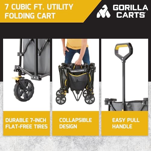 Gorilla Carts Collapsible Folding Outdoor Utility Wagon, 7 Cu Ft, Gray - Image 2