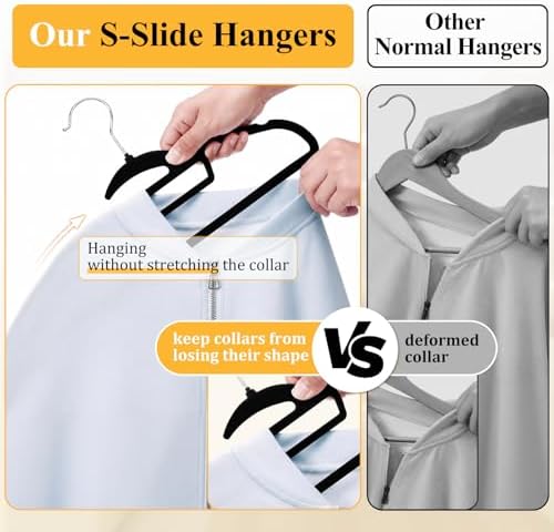 Velvet Hangers 50 Pack, S-Shaped and Stackable Felt Hanger(Black) - Image 4