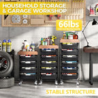 SYKIARIOL Utility Cart with 5 Labeling Drawers and Wooden Tabletop,Black - Image 5