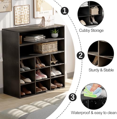 Garden 4 you Shoe Rack Organizer, 5-Tier Wood Cubby Shoe Rack with 2 Storage Shelf and 9 Cubbies, Shoe Organizer Cabinet for Entryway, Hallway, Closet and Garage,Black - Image 4