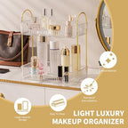 Akinbas 2 Tier Bathroom Organizer Countertop Makeup Perfume Tray Skincare Organizer for Bathroom Dresser Vanity (White) - Image 3