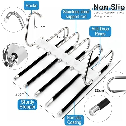 5 Layers Pants Hangers Space Saving Non-Slip Closet Organizer 4 Pack | Metal Space Saving Hangers Multi-Layer Multifunctional Rack Closet Organizers Storage for Skirts Jeans Trousers(Pure White) - Image 3