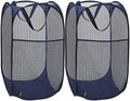 BATTOO Deluxe Strong Mesh Pop up Laundry Hamper Basket with Side Pocket Foldable Hamper for Laundry Room, Bathroom, Kids Room, College Dorm or Travel Navy + Navy by BATTOO