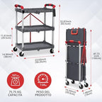 Takywep 3-Tier Foldable Utility Cart, Heavy Duty Collapsible Service Cart with 360° Swivel Wheels, Rolling Storage Trolley for Kitchen Garage Office - Grey - Image 4
