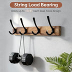 Yangbaga Coat Rack Wall Mount,Acacia Wood Coat Hooks Wall Mount,15" Wall Coat Rack with Heavy Duty 4-Double-Hooks,Hat Rack Wall Coat Hanger for Towel/Dog’s Leashes/Coat/Bag - Image 4