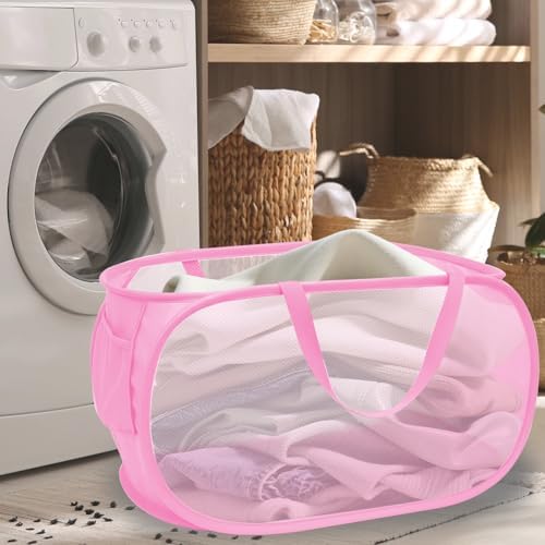 Collapsible Laundry Hamper Basket,Pop Up Mesh Foldable Bag for Laundry Room - Image 2