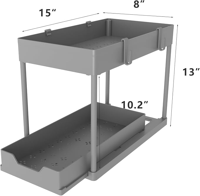 DEKAVA 2 Pack Under Sink Organizer, 2-Tier Sliding Cabinet Basket, Grey - Image 2