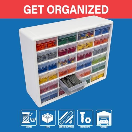 Akro-Mils 24-Drawer Plastic Storage Cabinet, 20" W x 6" D x 16" H, White - Image 4