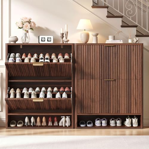 IRONCK Fluted Shoe Storage Cabinet, Walnut - Image 4