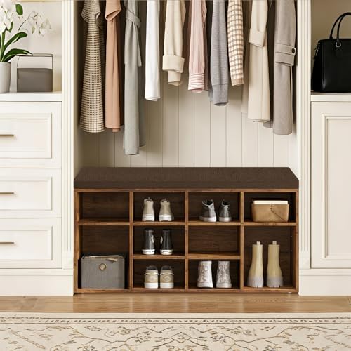 DINZI LVJ Shoe Storage Bench with Cushion, 40.9" Cubby Shoe Rack, 12-Cubby - Image 4