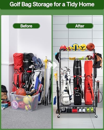 FHXZH Golf Bags Storage Garage Organizer - Stand for Single Golf Bags, Clubs, and Equipment Accessories with Wheels - Image 4