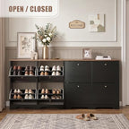 Nicetree Shoe Cabinet, 4 Flip Drawers Slim Black with Walnut Top Entryway - Image 5