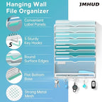 8-Tier Wall File Organizer and Mail Organizer with 5 Hooks, White - Image 3