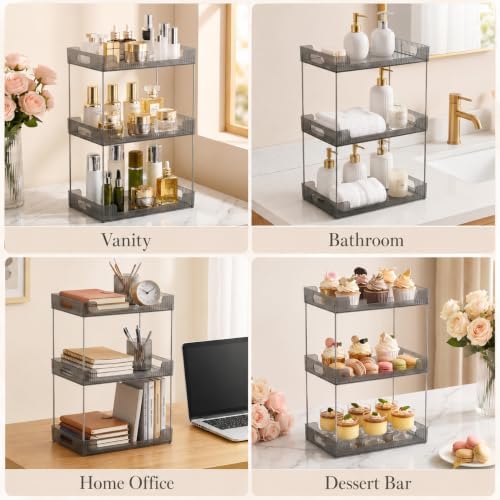 Goderewild 3-Tier Bathroom Counter Organizer, Multi-Purpose Cosmetics Skincare Shelf, Makeup Organizer for Vanity Tray, Countertop Storage Solution for Kitchen and Bath. (Smoky Gray) - Image 6