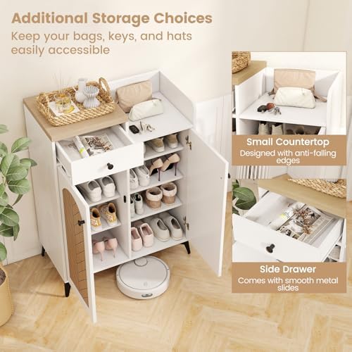 GIANTEX Shoe Storage Cabinet for Entryway, Shoe Cabinet with Doors, White - Image 6