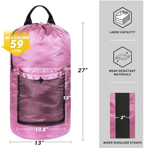 Laundry Bag with Shoulder Straps and Mesh Pocket Laundry Backpack Large Portable Laundry Hamper for College Laundromat Apartment - Image 2