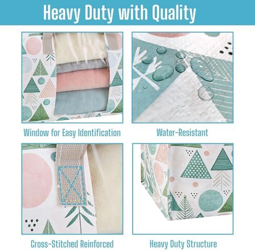 VENO 4 Pack Moving Bags, Large Christmas Storage Bins with lids, Packing Supplies for College, Alternative to Moving Boxes, Foldable, Heavy-Duty Tote, Christmas Pattern (Pastel Forest, 4 Pack) - Image 4
