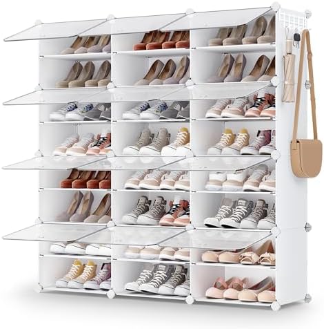 SONGMICS Shoe Rack, 12-Tier with Doors, 48-Pair Storage Cabinet | Shoe Organizer, Steel Frame, Plastic Panel, Bedroom, Entryway, Cloud White and Transparent, DAMION Collection ULPC040W01 by Unknown