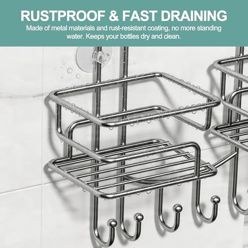 SRIWATANA Shower Caddy Hanging, Shower Organizer with Razor Hooks, Chrome - Image 3