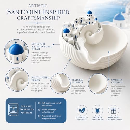 Santorini Catchall Shell Bowl, Catchall Tray for Keys Jewelry Coins Decorative Trinket Dish Greek Island Holder Organizer Architecture Style Home Decor Housewarming Gift，3PCS - Image 6