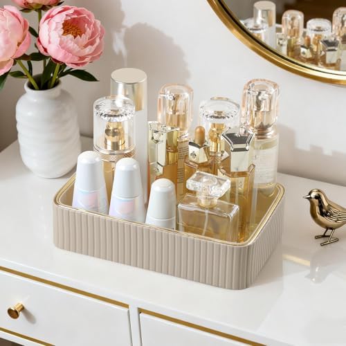 Desk Organizer Tray, PU Leather Nightstand Organizer, Beige, Small - Image 3