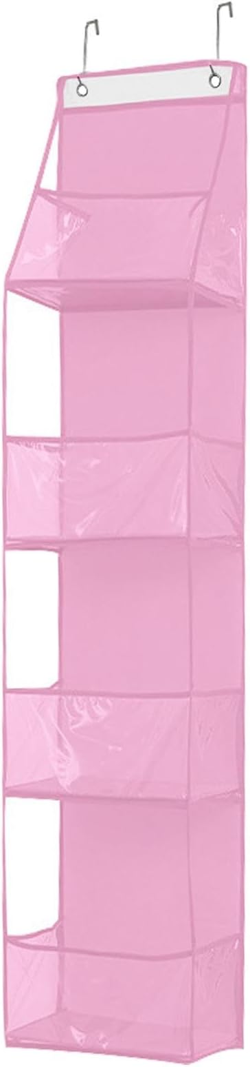 Hanging Closet Organizer, 4 Shelf Over The Door Organizer with 2 Hooks, Space Saving Behind the Door Storage Shelves for Pantry, Bathroom, Bedroom, Nursery(Color:Pink) by Unknown