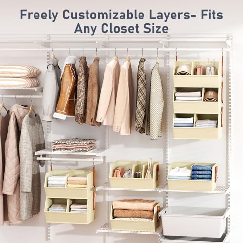 Hanging Closet Organizer Extra Large, Clothes Hanging Shelves for Closet with Divider, Collapsible Closet Storage System, Fabric Closet Hanging Organizer for Home, Dorm, Rv, ,Handbags, Underwear, Sock - Image 3