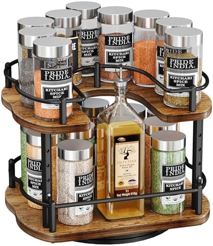 SNTD Lazy Susan Spice Rack Organizer for Cabinet, Wood, Vintage, 9 in by SNTD