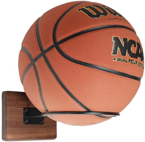 Basketball Holder Wall Mount, Solid Wood Ball Holder for Storage Soccer Volleyball Football Autograph Ball Metal, Basketball Rack Display for Boys Sports Accessories Organizer & Wall Decor by Rovarahoom