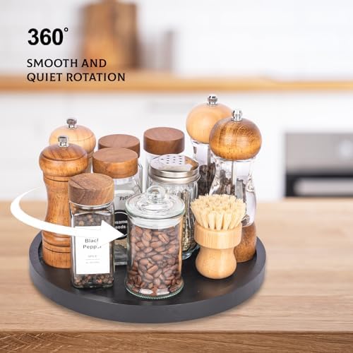 Wood Lazy Susan Turntable Kitchen Decor Round Table Tray, 11" Black - Image 3