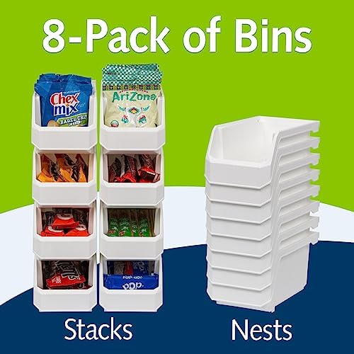 ReadySpace Medium Stackable Plastic Storage Bins, 8-Pack, White - Image 2