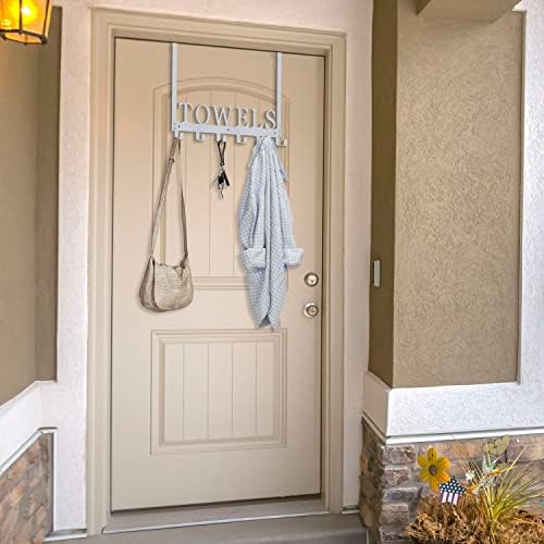 Over The Door Hooks, Towel Rack for Bathroom, Door Mount Towel Hooks Bath Towel Hanger for Bedroom Kitchen Pool Beach Towels Bathrobe Wall Mount Towel Holder for Bathrooms (6 Hooks, Silver Grey) - Image 6