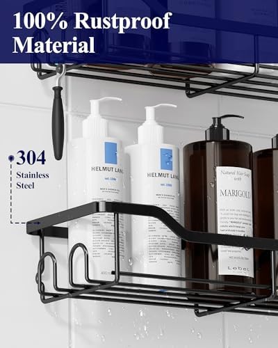 Kitsure Shower Caddy, Adhesive Shower Organizer, Large, Black - Image 6