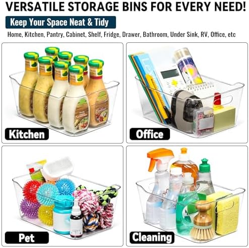 12 PACK Multi-Use Clear Plastic Storage Bins for Organizing w/Labels - Home, Kitchen, Pantry, Bathroom, Office, Cabinet Shelf Organizer Bins - SOHO Collection, RV, Fridge Organization Containers - L - Image 6