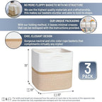 NaturalCozy Storage Cubes 11 Inch Cotton Rope Woven Baskets for Organizing, 3-Pack | Cube Storage Bin | Square Storage Baskets for Shelves Organizer, Classroom, Kids Toy Bins, Closet, Baby Nursery - Image 2