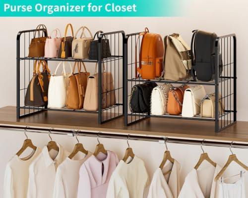 HapiRm Adjustable Purse Organizer for Closet - Purse Rack with Stackable & Separable Design, Large Capacity 4 Tier Handbag Organizer for Various of bags, Space-Saving bag rack for Home - Image 2