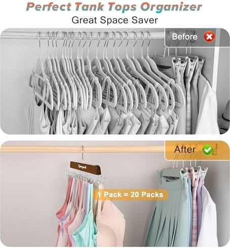 Gomyrod Tank Top Hanger, 2 Pack w/40 Hooks Bra Hanger for Closet Organizer | Premium Wood Space Saving Hanger, 360°Rotating Closet Organizers and Storage, Multi Hook Hanger for Dorm & Apartment,Brown - Image 3